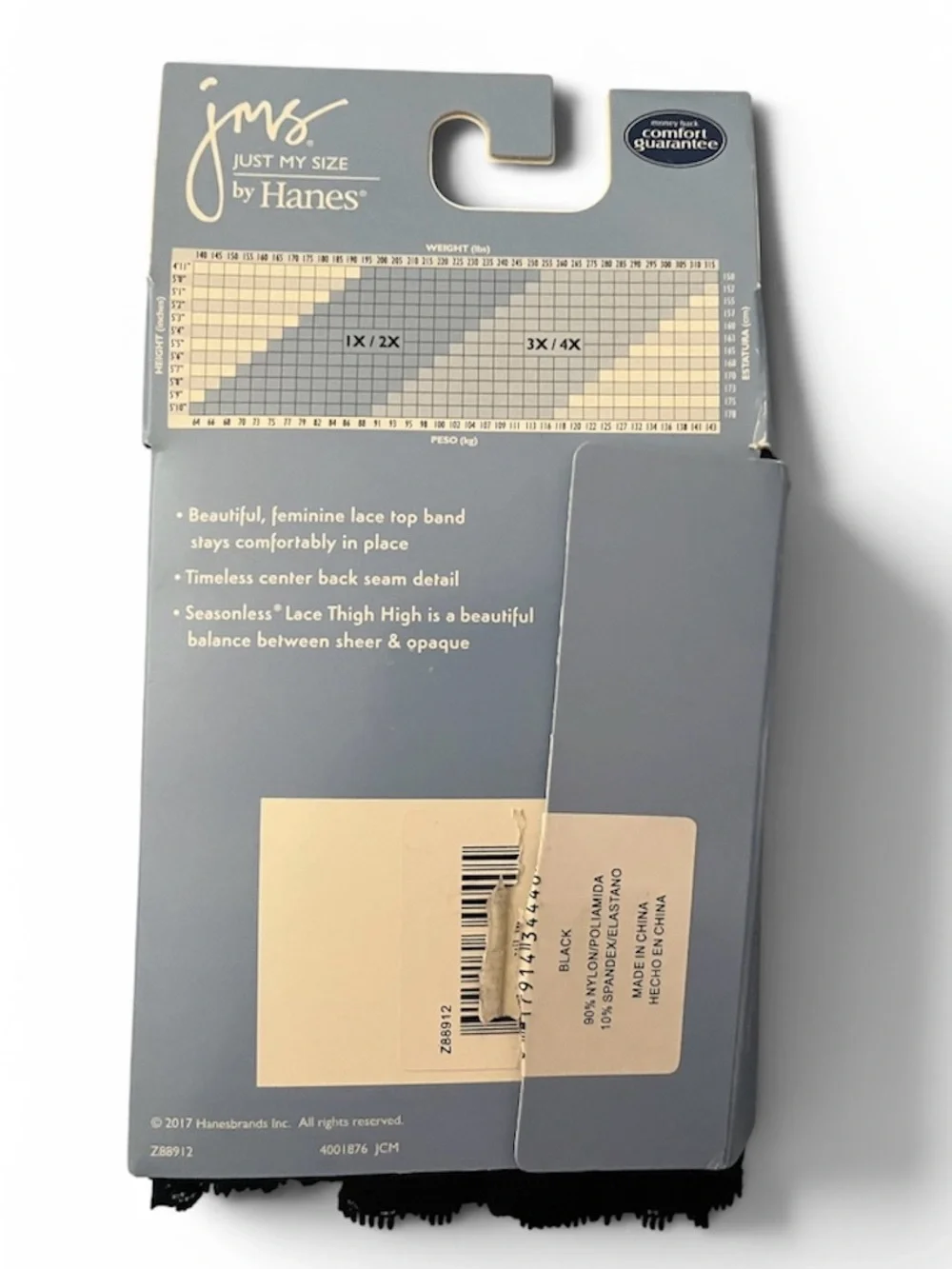 Just My Size by Hanes Black Lace Thigh Highs Packaging